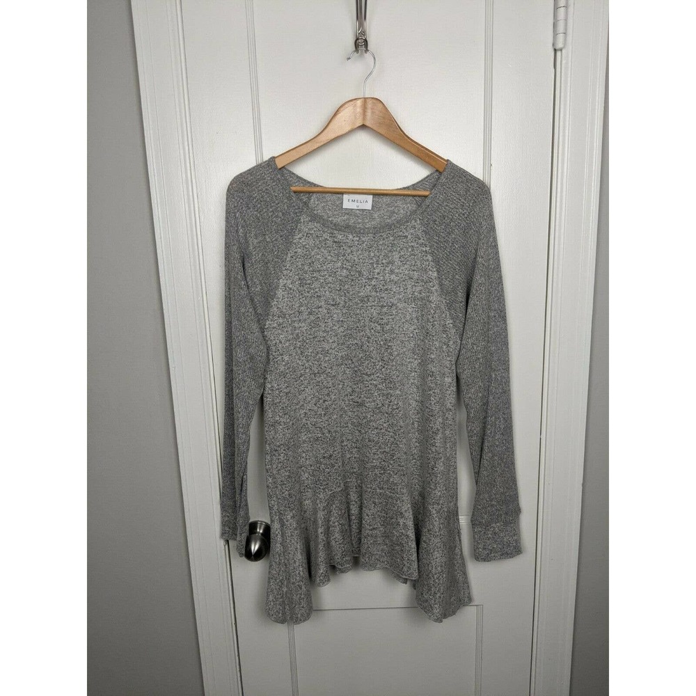 Emelia Heather Gray Long Sleeve Peplum Sweater